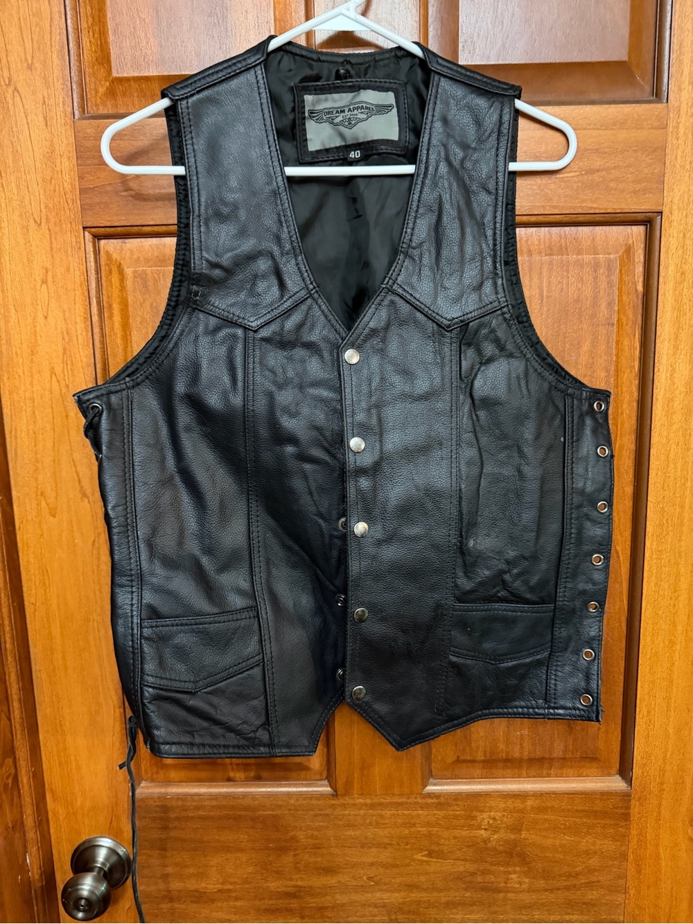 Dream Apparel Leather Snap Vest Size 40 Black